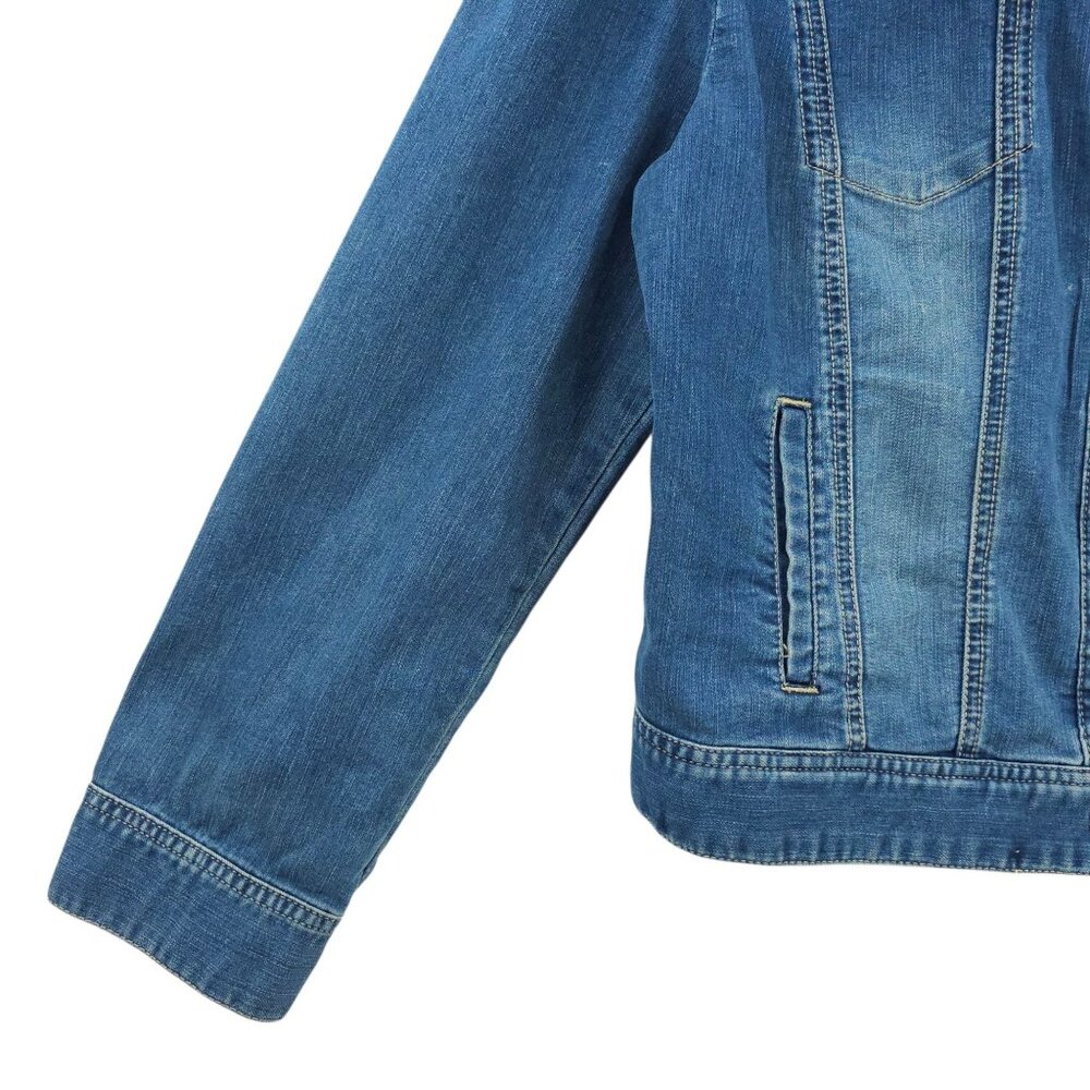 Chicos Platinum Denim Western Jacket Womens 2 US L/12 Rhinestones Long Sleeve - Picture 13 of 16